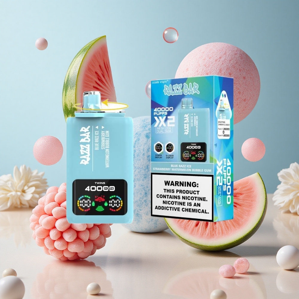 Blue Razz Ice-Strawberry Watermelon Bubble Gum Razz Bar 40000 Puffs Disposable Vape with Power Screen Display