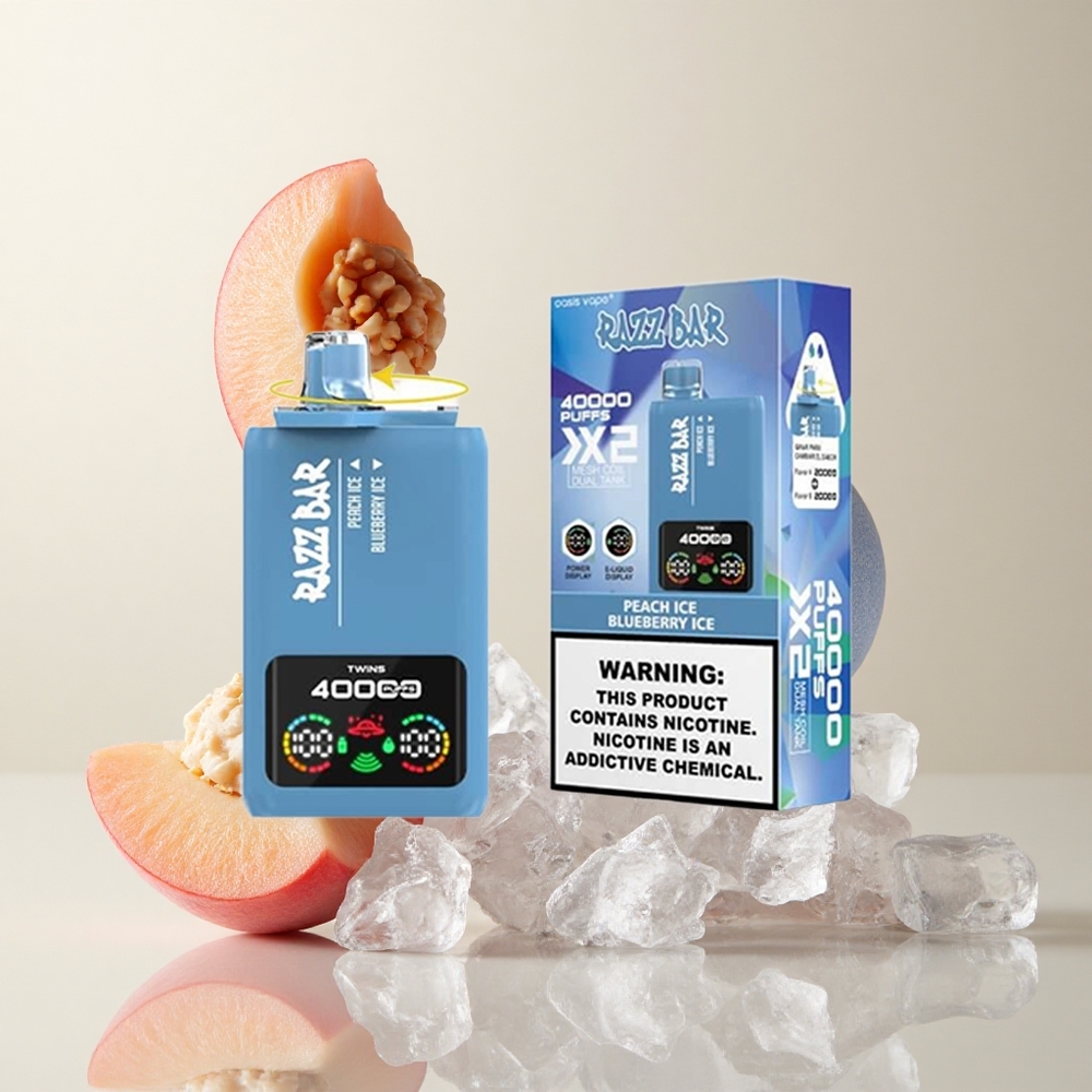 Peach Ice & Blueberry Ice Razz Bar 40000 Puffs Dual Mesh Disposable Vape