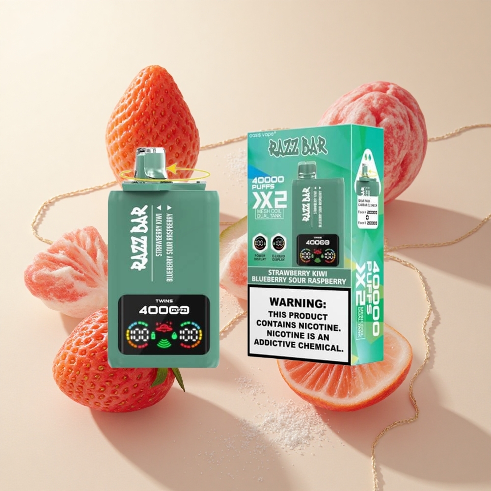Strawberry Kiwi Blueberry Sour Raspberry Razz Bar 40000 Puffs Dual Mesh Coil Disposable Vape